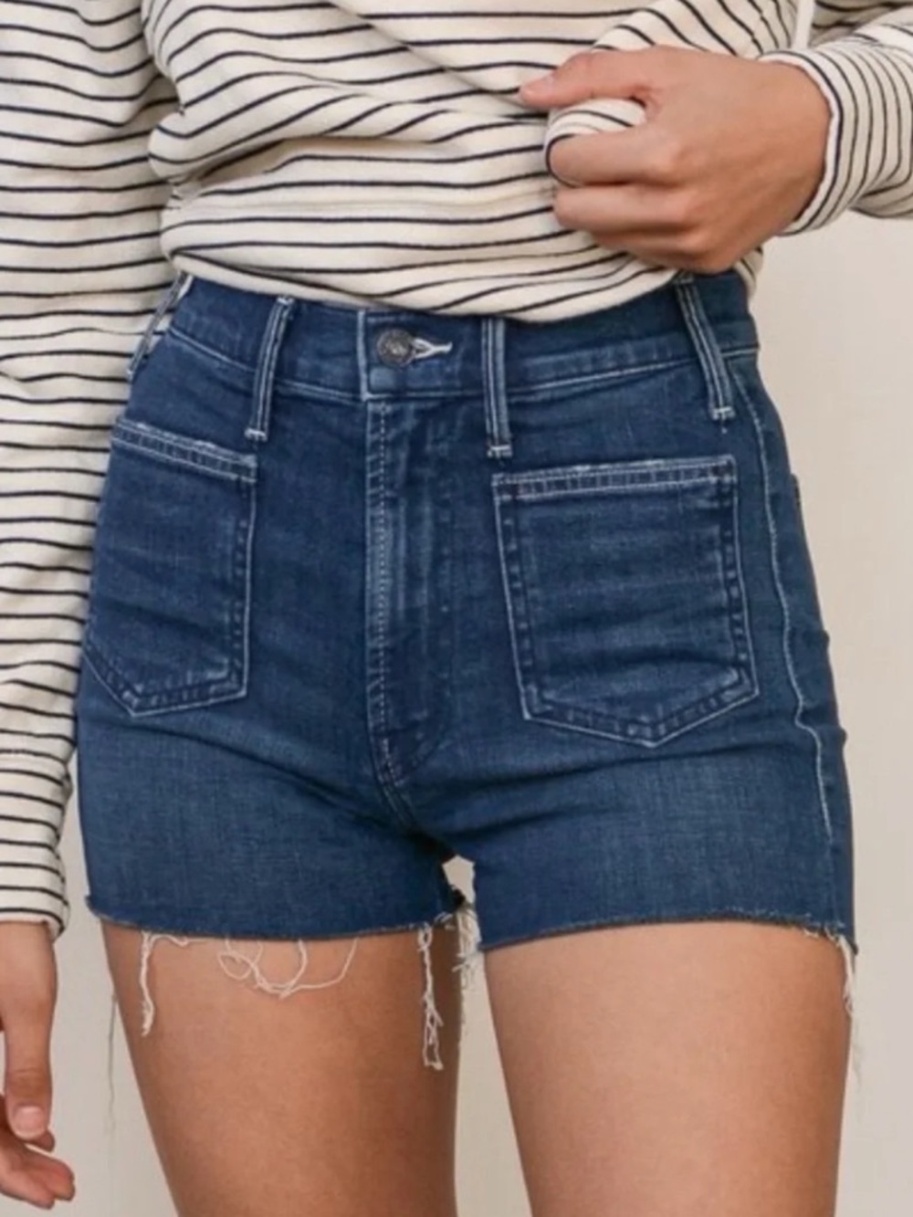 Mother "The Tomcat Patch Fray" denim shorts, in Three Little Ships